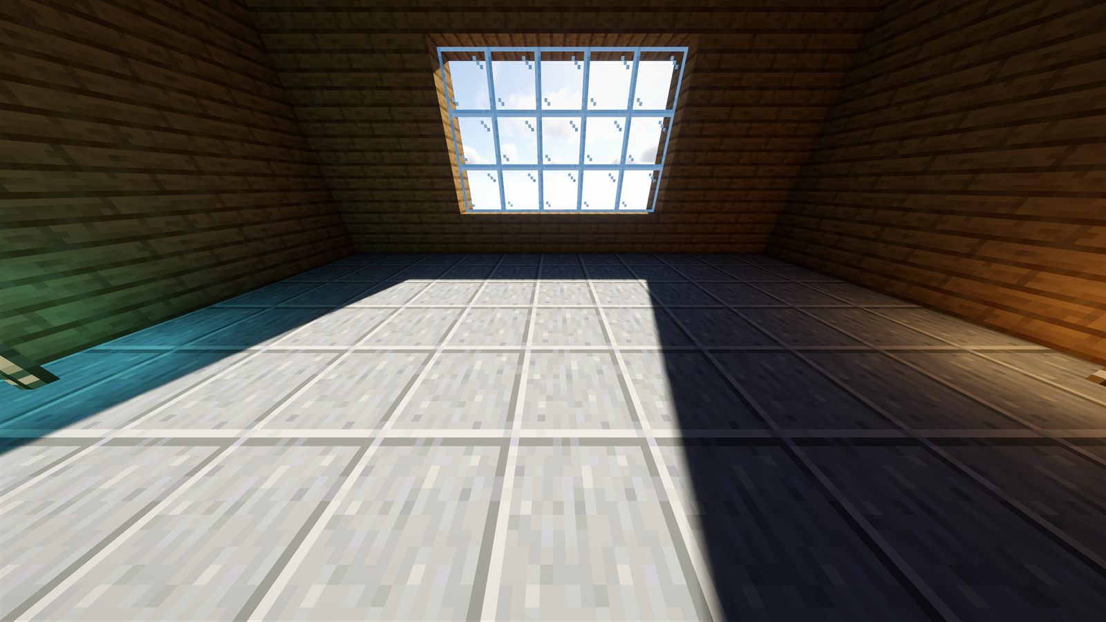 The same room with Prisma: a patch of sunlight on the floor and light bouncing off the walls